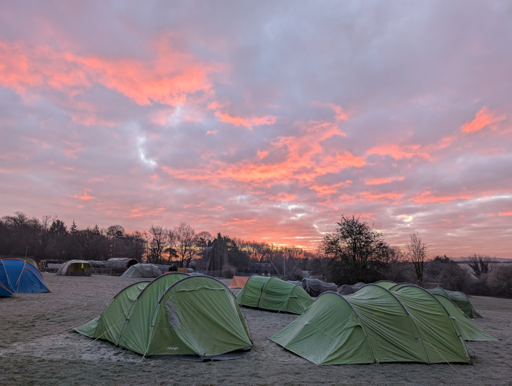 Early sunrise over the frozen tents